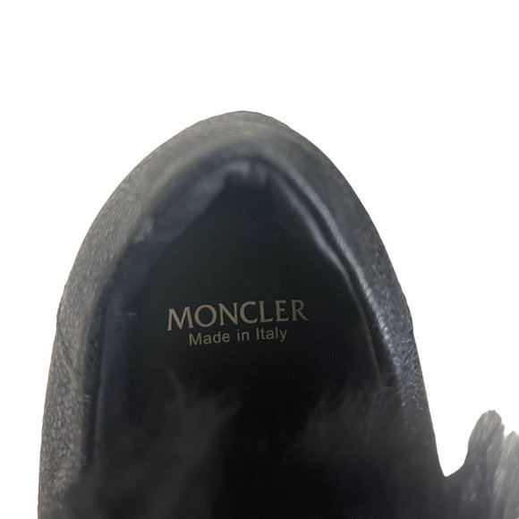 MONCLER Victoire Black Leather Sneaker With Fur Women's, UK 38, NWB - Picture 10 of 12